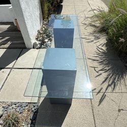Glass Table with Solid Wood Blocks 58.5”x18” (Silver Lake)