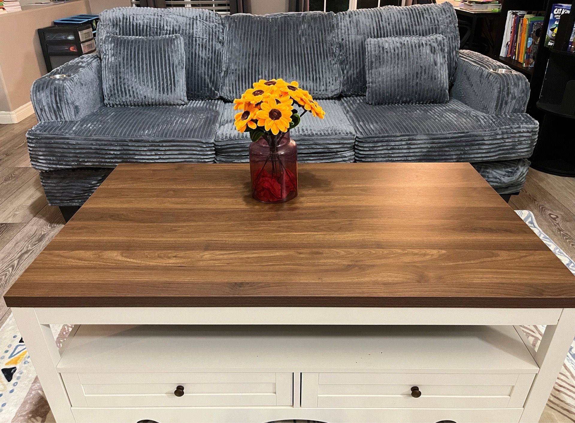 ay Corduroy Sofa with Cup Holders