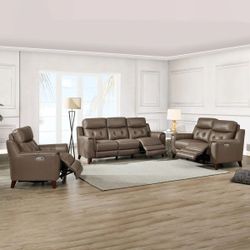 Prospera Home Malibu 3-piece Leather Power Reclining Set with Power Headrests – Sofa, Loveseat, Recliner (MSRP $6999)