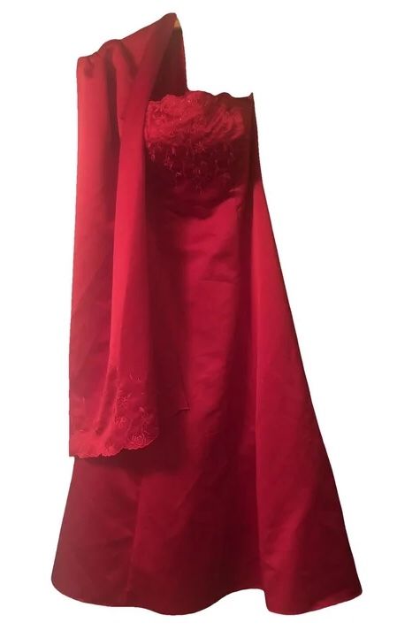 Michelangelo Red Wine Strapless Evening Gown