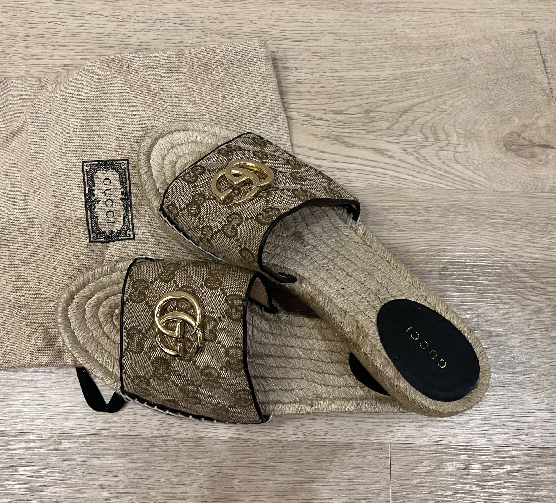 Gucci Pilar Original GG Canvas Espadrille Slide Sandal