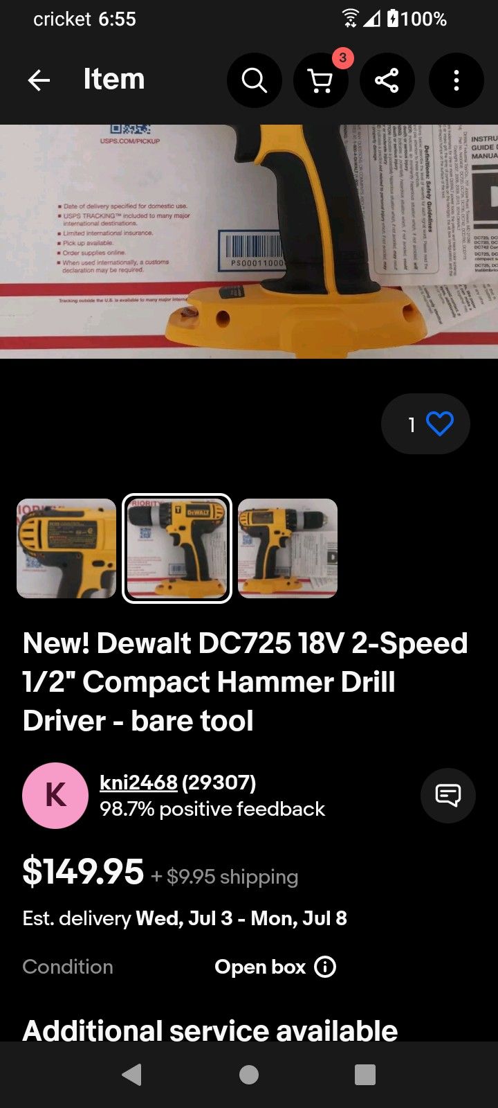 Two DeWalt Cordless Drills DC725 And DC720 with One Battery And