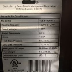 Kenmore Portable AC 