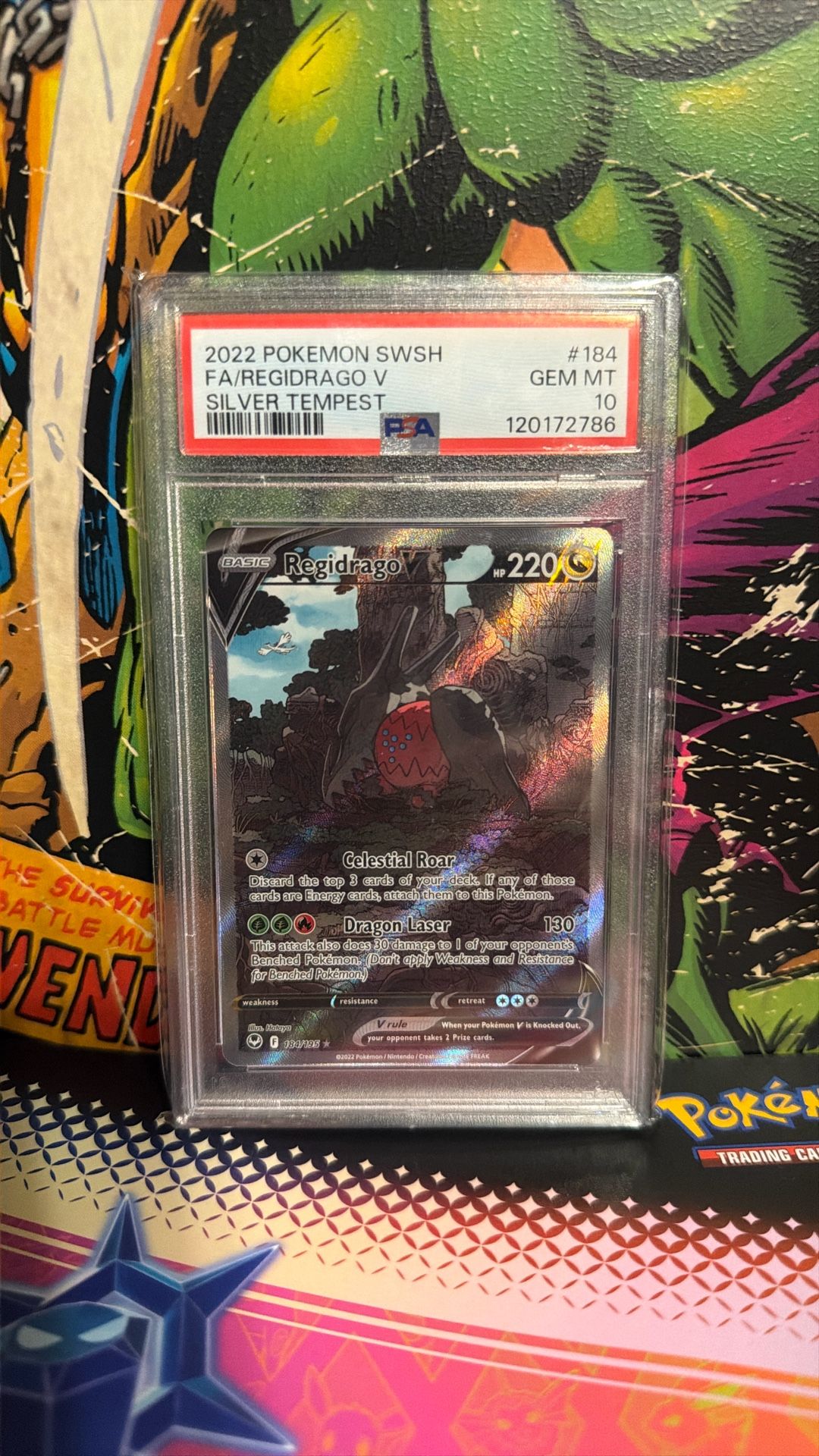 2022 Pokemon Sword & Shield Silver Tempest Regidrago V #184 Fa Tempest PSA 10