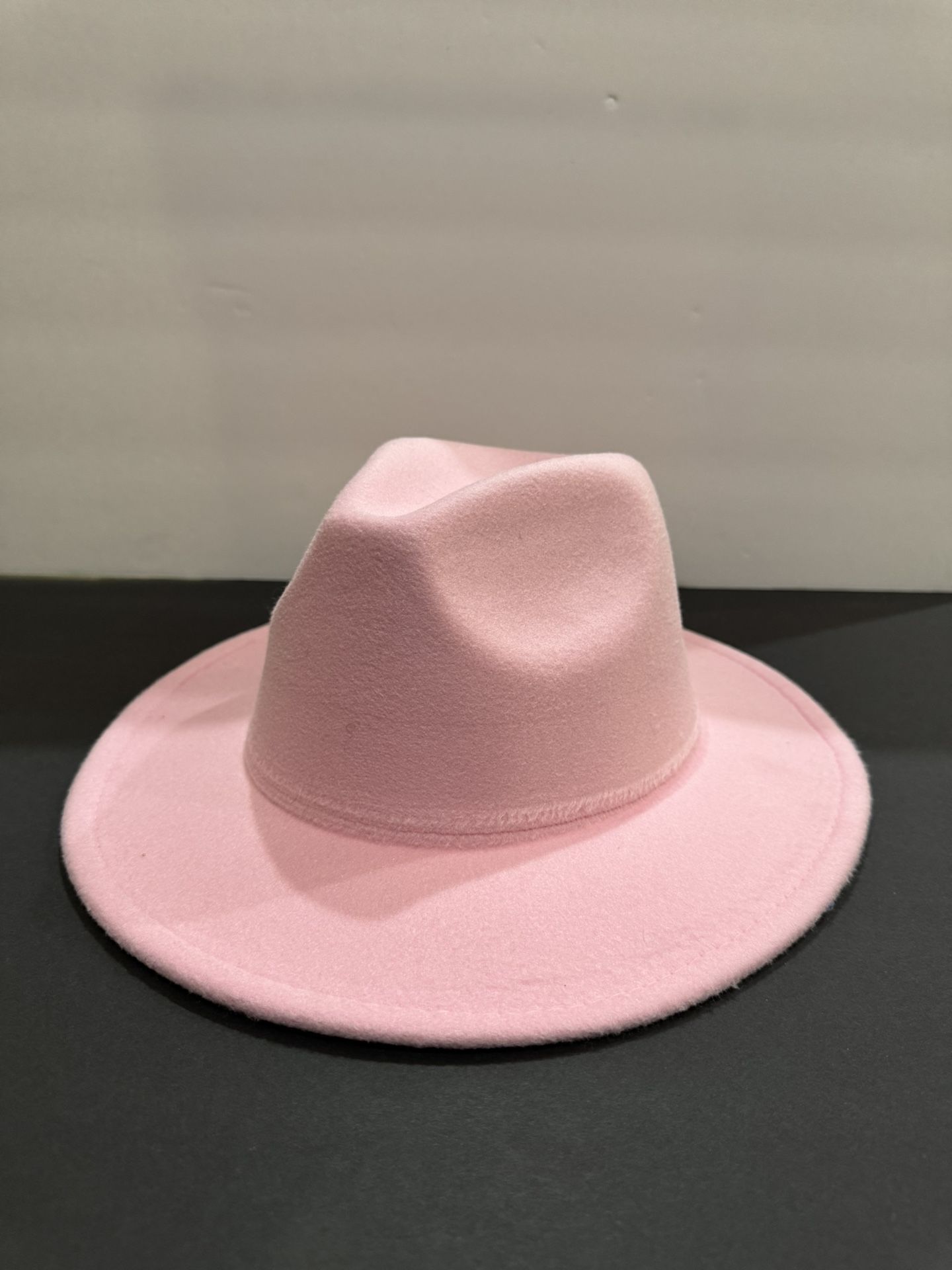 Pink Wool Felt Fedora Hat Classic Wide Brim Vintage Style