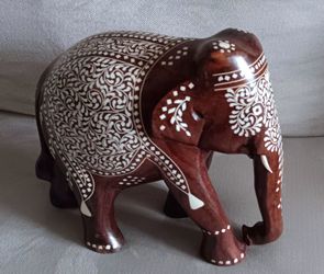 A Heavy Wooden Inlay Craft Elephant Curio