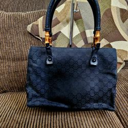 GUCCI bamboo hand shoulder bag GG canvas Authentic