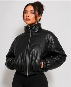 NWT She Wolf Darc Sport Crop Black Puffed Bomber Jacket