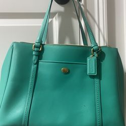 Coach Satchel (teal with gold metalware)
