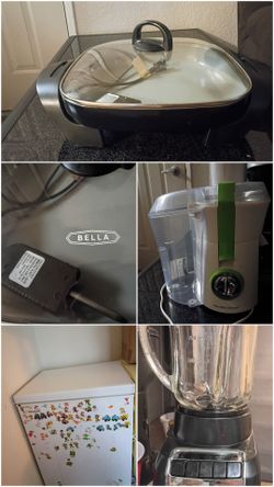Bella Electric Skillet with Glass Lid, Hamilton beach juicer and blender and mini freezer