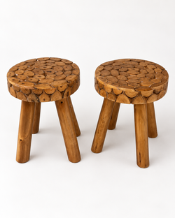 Set of 2 Rustic Wood Stools / Side Tables