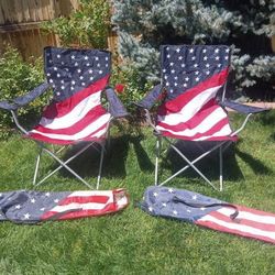Pair of USA Folding Lawn Chairs w Bags