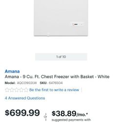 Amana 9 Cubic Foot Chest Freezer (New In The Box)