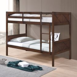 Twin twin Solid wooden Bunk Beds Brown Gray and white colors loft beds