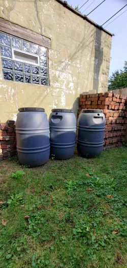 Large Gray 50 gal Plastic  Rain Barrels_Priced Each