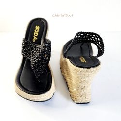 🆕️ Y2K Soda Braided Wedge Sandals Black 5.5