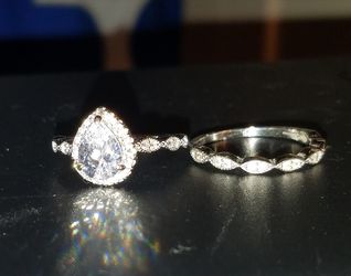 Halo Pear Shape Cubic Zirconia Wedding Set 2 Carat