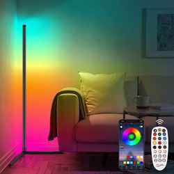 RGB Corner Floor Lamp, Color Changing LED Floor Lamp for Bedroom, Firbon Dimmable Corner Lamp with Reactive Music Mode, 61.5" Mood Ambient Modern Ligh