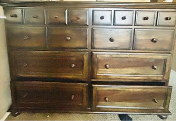 Large Dark Wood Dresser with Multiple Drawers