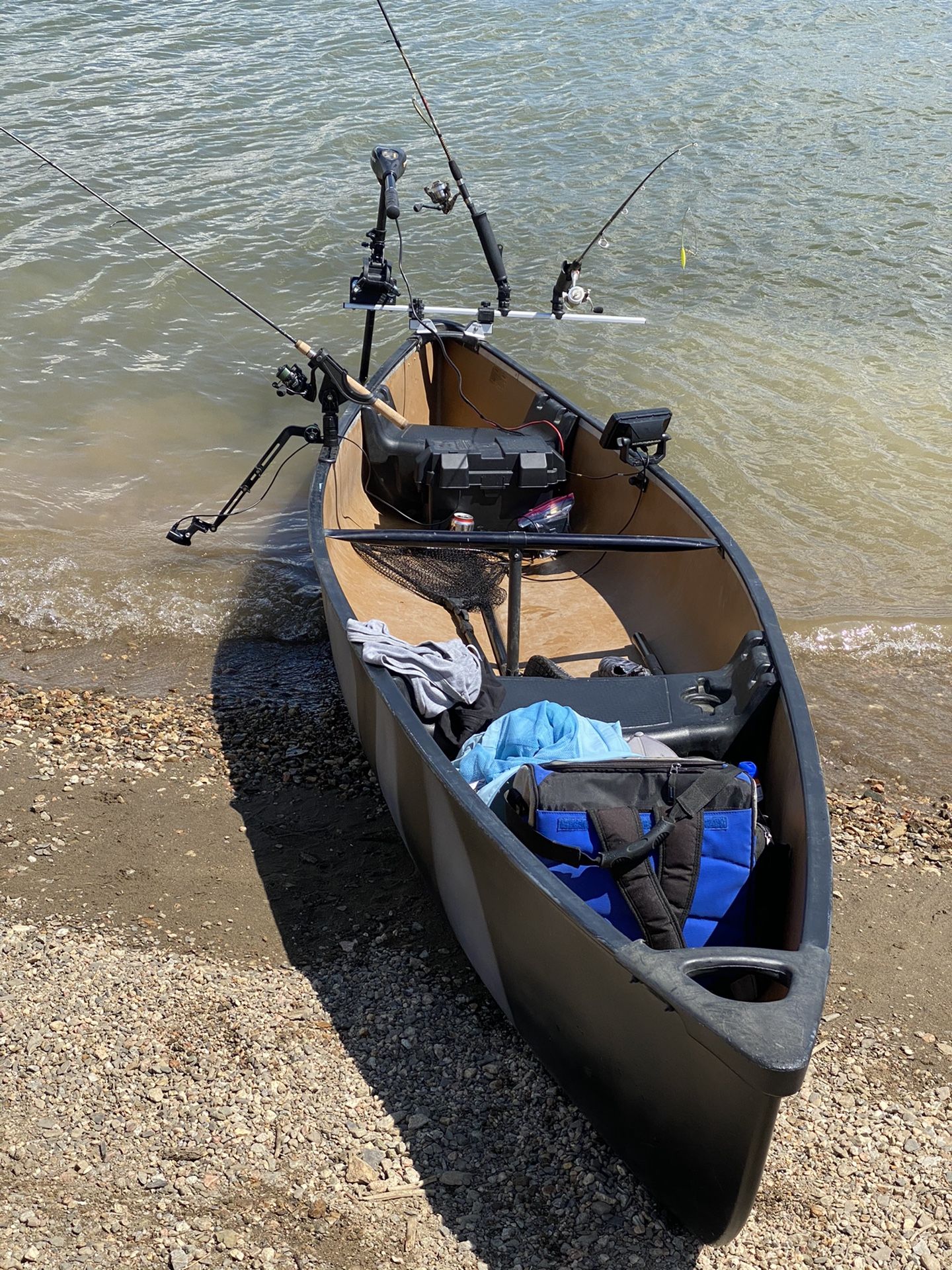 Great light and sturdy canoe. Only the canoe is for sale not the accessories. Custom paint job and I have a bill of sale if needed.