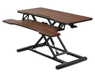 Height Adjustable Standing Desk 36” Wide Sit to Stand Converter Stand Up Desk Tabletop Workstation for Laptops Dual Monitor Riser Brown SD309102WE-$88