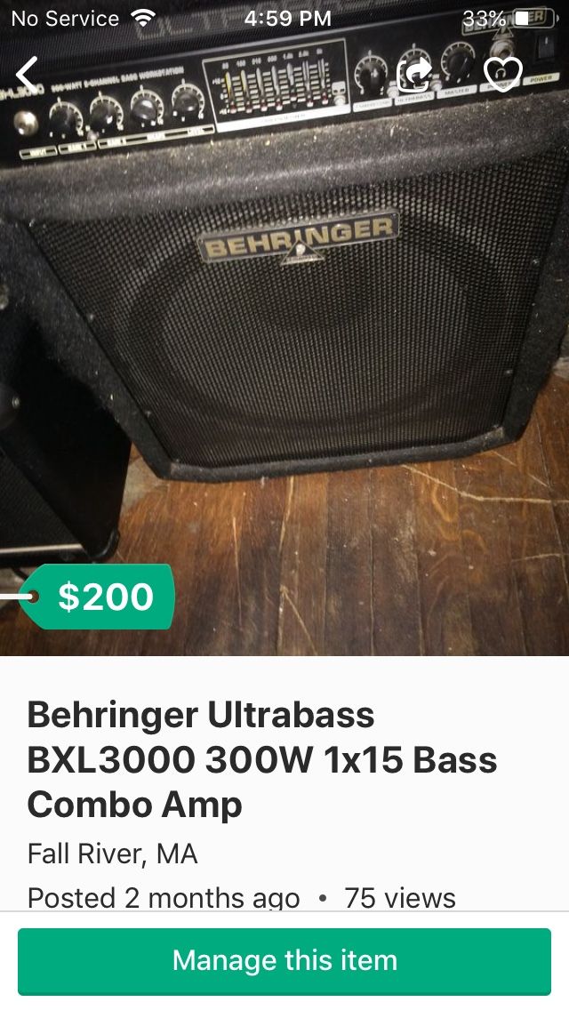 Behringer Ultrabass BXL3000 300W 1x15 Bass Combo Amp
