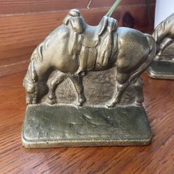Vintage Brass Bookends Of Horses Grazing
