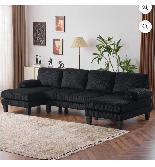 U-Shaped Sectional Sofa Corduroy Couch
