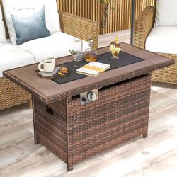 Propane Fire Pit Table 44 Inch Outdoor Gas Firepit Table with Storage Rectangular 60000 BTU Fire Table with Oxford Cover for Outdoor Patio Deck, Brown