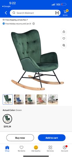 Green Tufted Rocking Chair with Metal Base Mid century Modern 