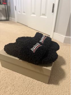 Balenciaga Faux Fur Black Slides