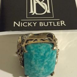 New- NICKY BUTLER STERLING SILVER "AMAZONITE STONE" Ornate Ring- Sz6