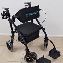 ELENKER 2-in-1 Rollator Walker & Transport Chair - Folds for Easy Storage!