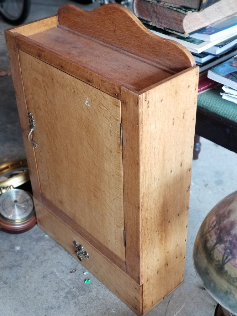 Antique Tiger Oak Medicine Wall Cabinet