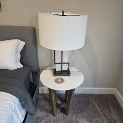 Two Crestview Table Lamps And Two Marble & Mango Wood End Tables