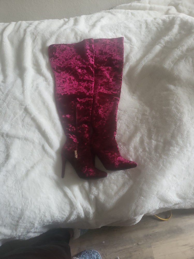 Red Velvet Thigh High Boots
