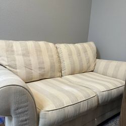 Beige Striped Loveseat Sofa