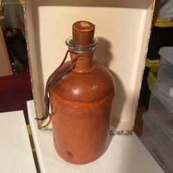 Vintage Leather Covered Glass Bottle With Leather Covered Cork