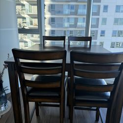 Dark Wood High Dining Room Set – Table + 4 Chairs