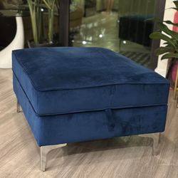 Velvet Storage Ottoman with Chrome Legs