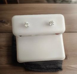 Moissanite.  Stud Earrings Silver Tone