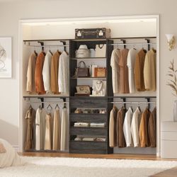 8FT Closet Organizer System with 4 Wooden Drawers & Hanging Rods