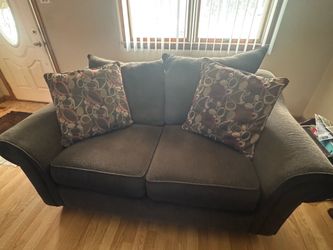 Dark Brown Fabric Sofa & Loveseat with Accent Pillows