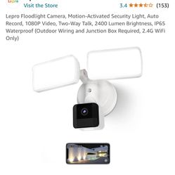 Lepro Floodlight Camera, Motion-Activated Security Light, Auto Record, 1080P Video, Two-Way Talk, 2400 Lumen Brightness, IP65 Waterproof (Outdoor Wiri