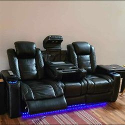 Party Time Black Power Reclining Sofa And Loveseat Home Theater Movie Seating 