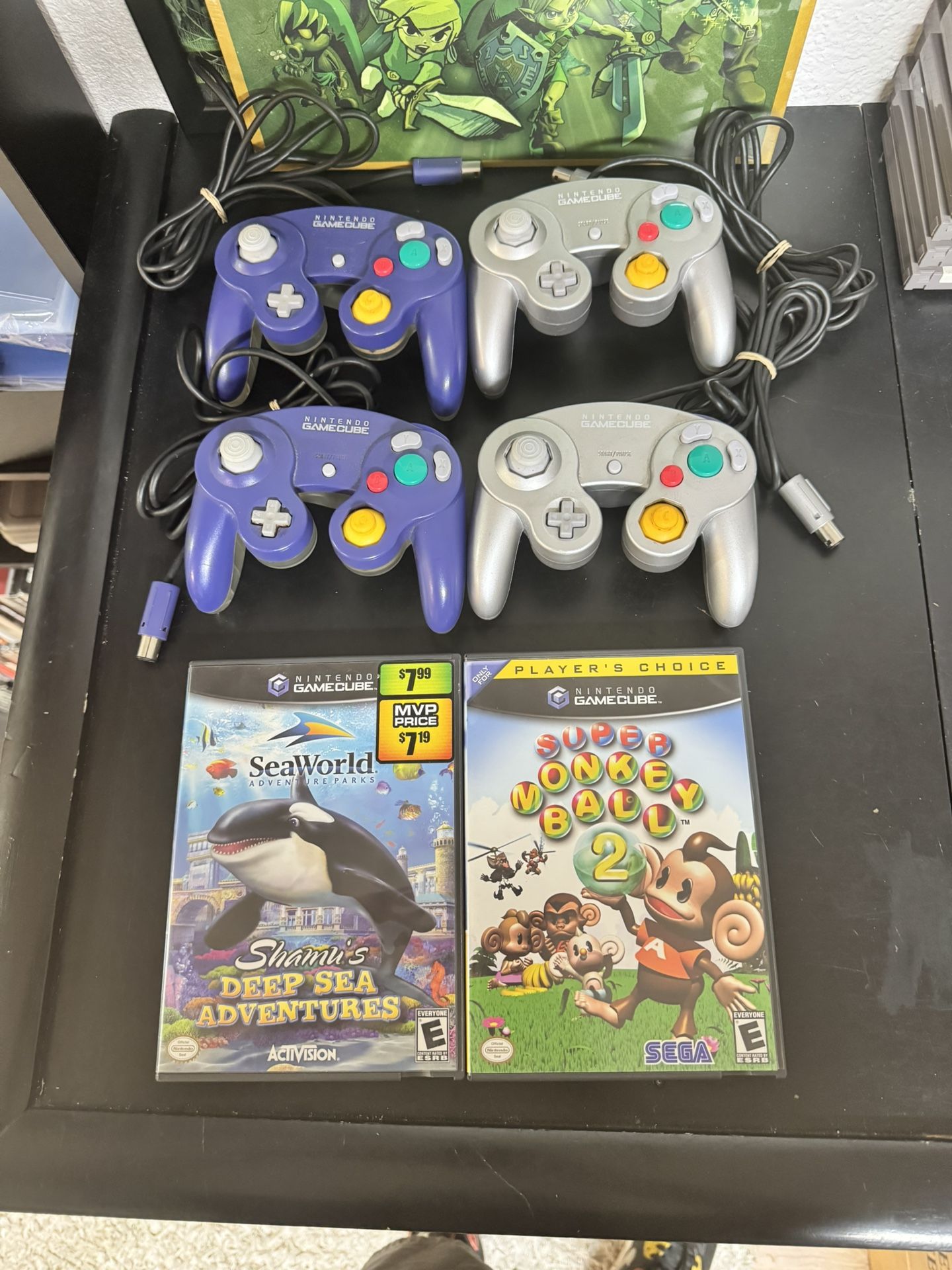 Nintendo Gamecube Controllers + Super Monkey Ball 2 Cib W/ Seaworld Cib!
