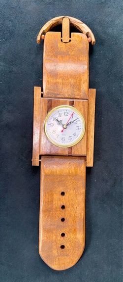 Vintage Handcrafted  Wooden Wall Clock-Wristwatch.