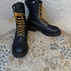 WORK BOOTS RED WING 699 VIBRAM VINTAGES BLACK LEATHER USA SOFT TOE SIZE 12 MENS 