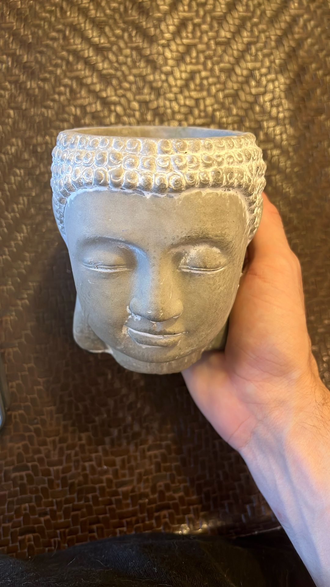 Cement Meditating Buddha Head Pot