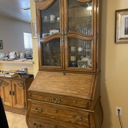 Bombay-Style Secretary Desk w/ Glass Cabinet – Solid Wood